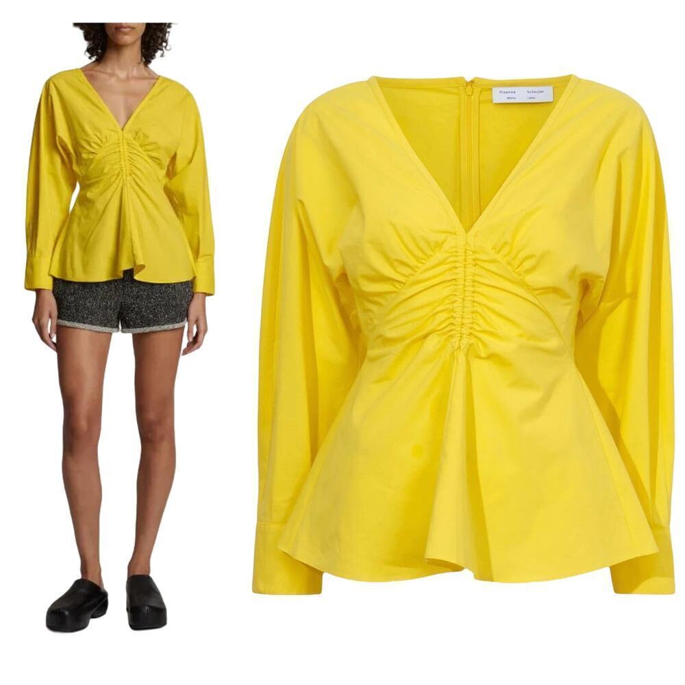 NWT $395 Proenza Schouler White Label Plunging Poplin V-neck Top Blouse